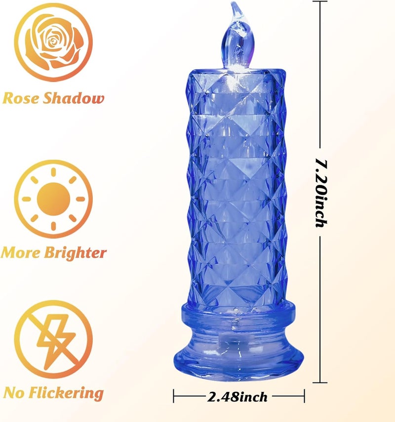 SupBri Store LED Candles, 4Pack Battery Operated Candles with Rose Light Halo, Romantic Flameless Pillar Candles for Valentines Halloween Decorations(Blue, D 2.5" x H 7.2") - Image 4